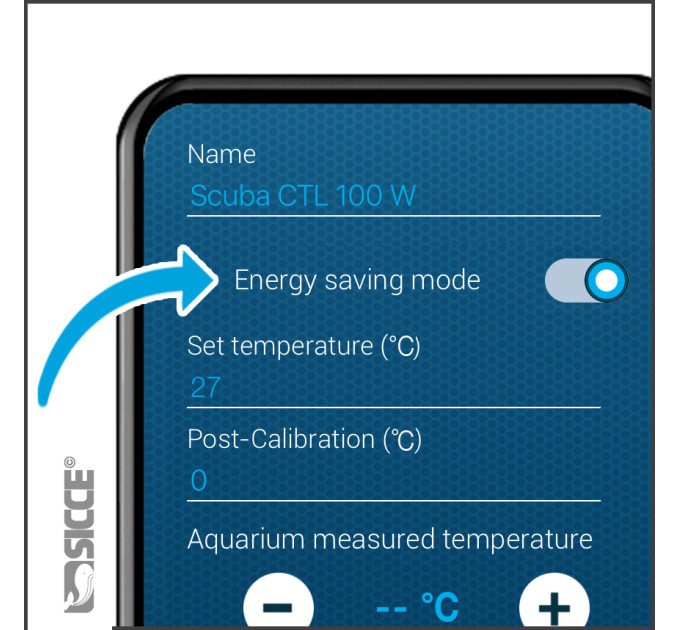 SICCE SCUBA CONTACTLESS 100W аквариумный нагреватель с электронным термостатом и настройкой через NFC