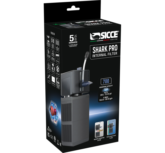 SICCE SHARK PRO 700 внутрішній фільтр 700 л/год на магнітному кріпленні