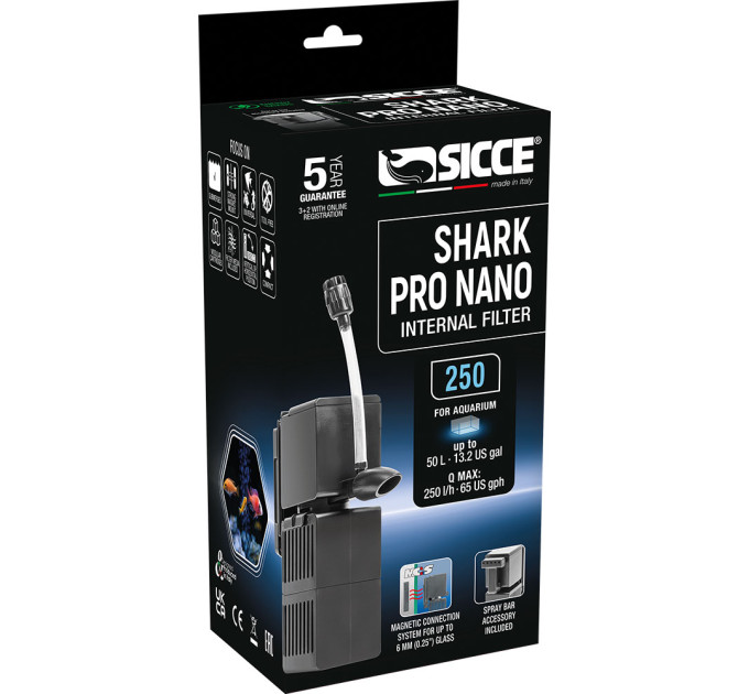 SICCE SHARK PRO NANO 250 внутренний фильтр 250 л/ч на магнитном креплении