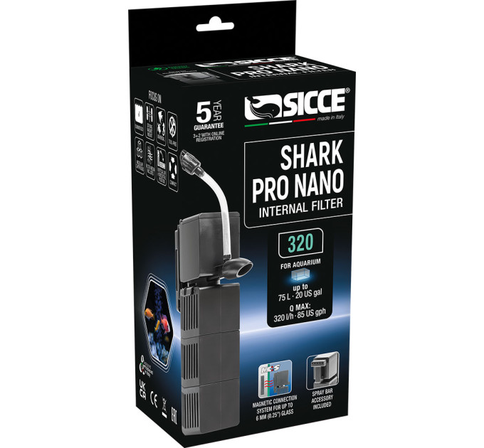 SICCE SHARK PRO NANO 320 внутренний фильтр 320 л/ч на магнитном креплении